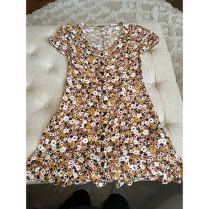 Women's LCW Casual Floral Mini Dress S Brown White